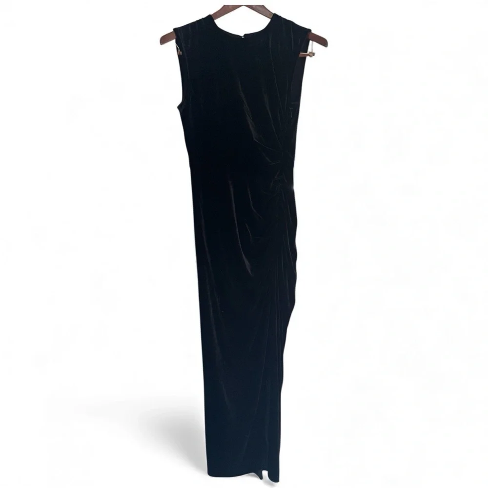 Veronica Beard silk velvet Elegant Black ruched Maxi sleeveless Dress romantic - Picture 10 of 15